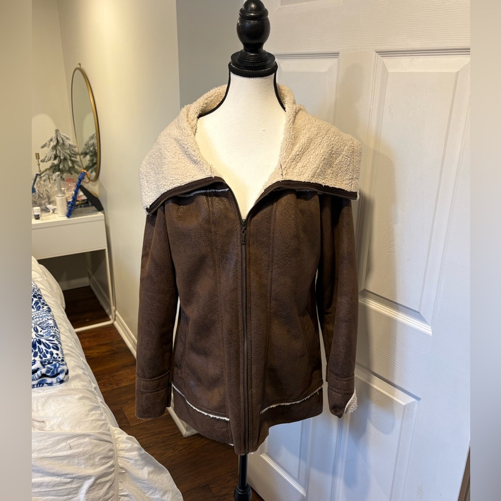 Brown Faux-Suede Sherpa-Lined Jacket - Women's